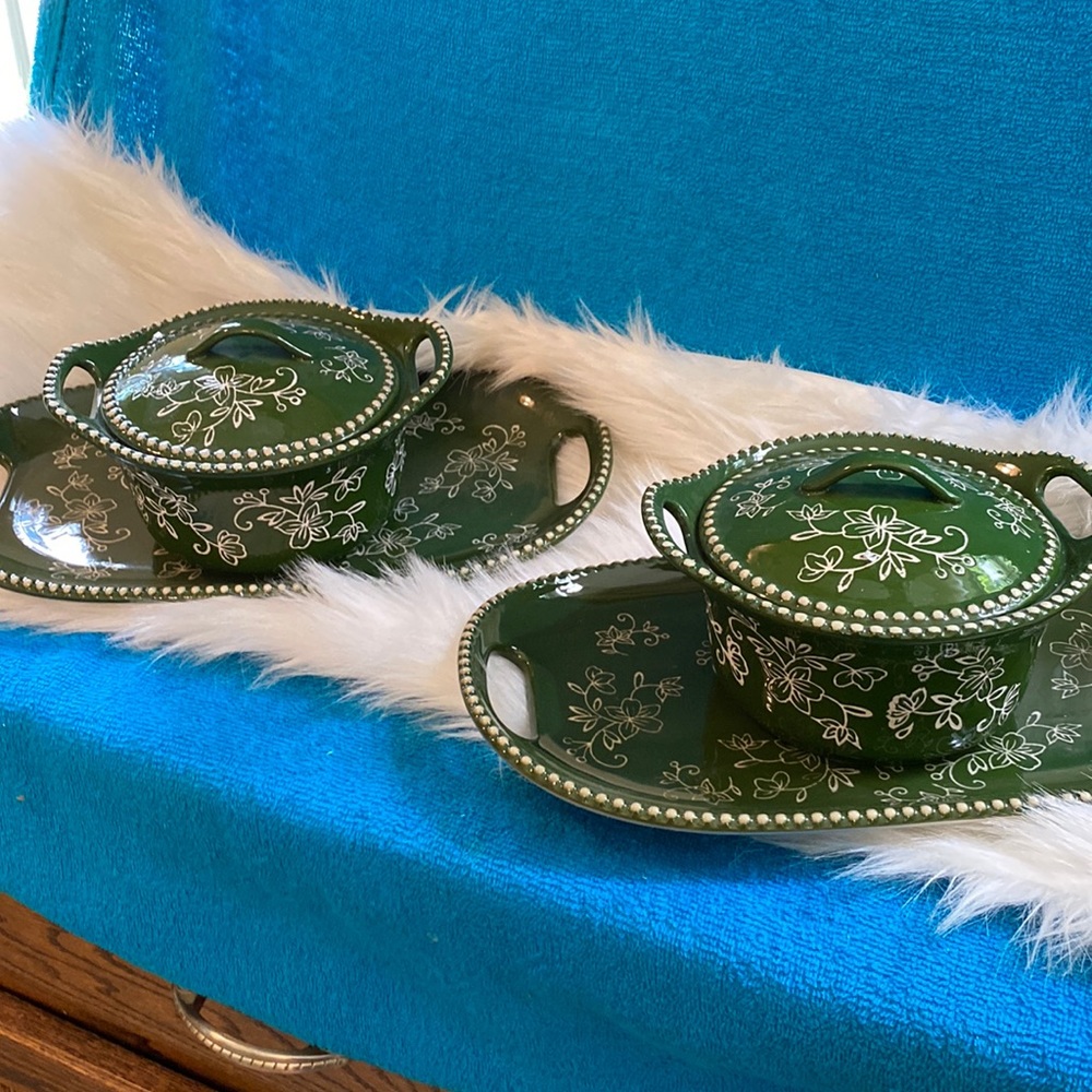 COPY - Temptations green floral lace soup and sandwich 2 tray’s 2 soup tureens …